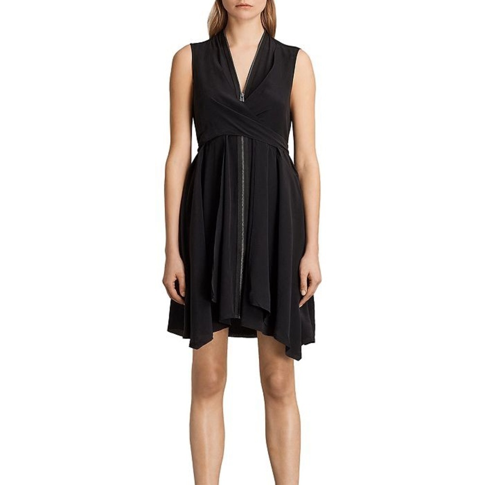 Like New! ALLSAINTS Jayda Zip-Front Silk Dress Women’s XS